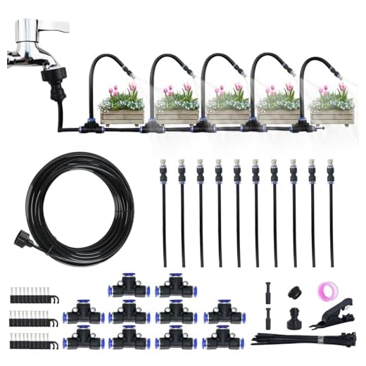 360°Adjustable Drip Irrigation Kits System, 33FT Garden Watering System with 10Pcs Mist Nozzles and Brass Adapter(3/4"), Irrigation System for Garden Plant Yard Lawn Patio Greenhouse Trampoline