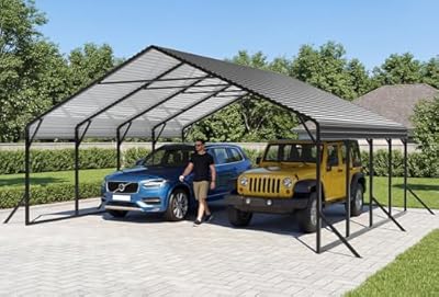 PMEIXU 20x20ft Heavy Duty Metal Carport Extra Large Double Car Canopy All-Weather Galvanized Steel Garage Shelter Spacious Outdoor Storage for 2 Cars, RV, Boats