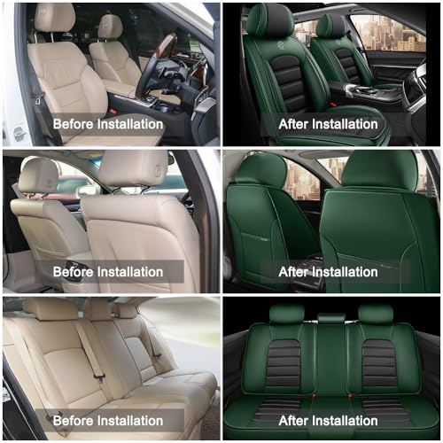 Image of Nappa Leather Seat Covers for Ford Bronco Sport 2021-2024,Luxury Car Seat Covers Full Set,Waterproof Seat Protectors Auto Seat Covers,Breathable Nonslip Interior Cover Seats for Cars(Black and Green)
