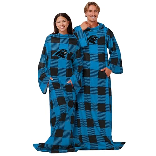 FOCO Carolina Panthers NFL Buffalo Plaid Oversized Wearable Throw Blanket - 48" x 71"