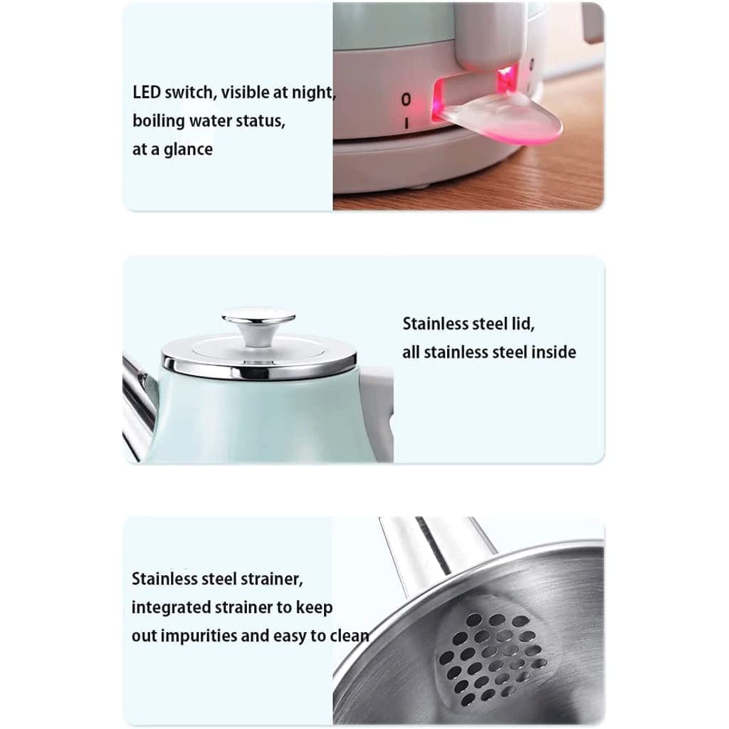 Bollitore elettrico, bollitore elettrico, base girevole a 360 gradi, caldaia per acqua calda con indicatore LED, bollitore d'acqua, 1 l, spegnimento automatico e protezione a secco, facile da
