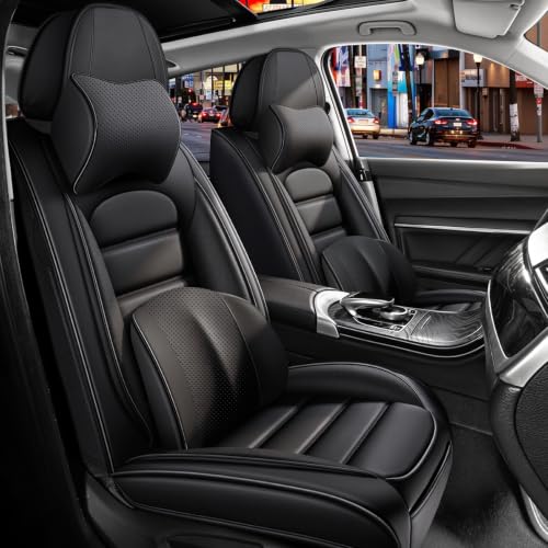 Image of Front Set Car Seat Covers for Jeep Compass 2007-2026, Waterproof Stain-Resistant Seat Cover, Premium Nappa Leather Seat Protectors with Storage Pockets(Luxury 2 Seats /Black)