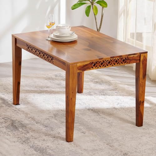 Image of Sheesham Wood Dining Table 45x34x30 Inch | Multi-Purpose Home and Office Desk | 4 Seater Dining Room Furniture | Natural Finish