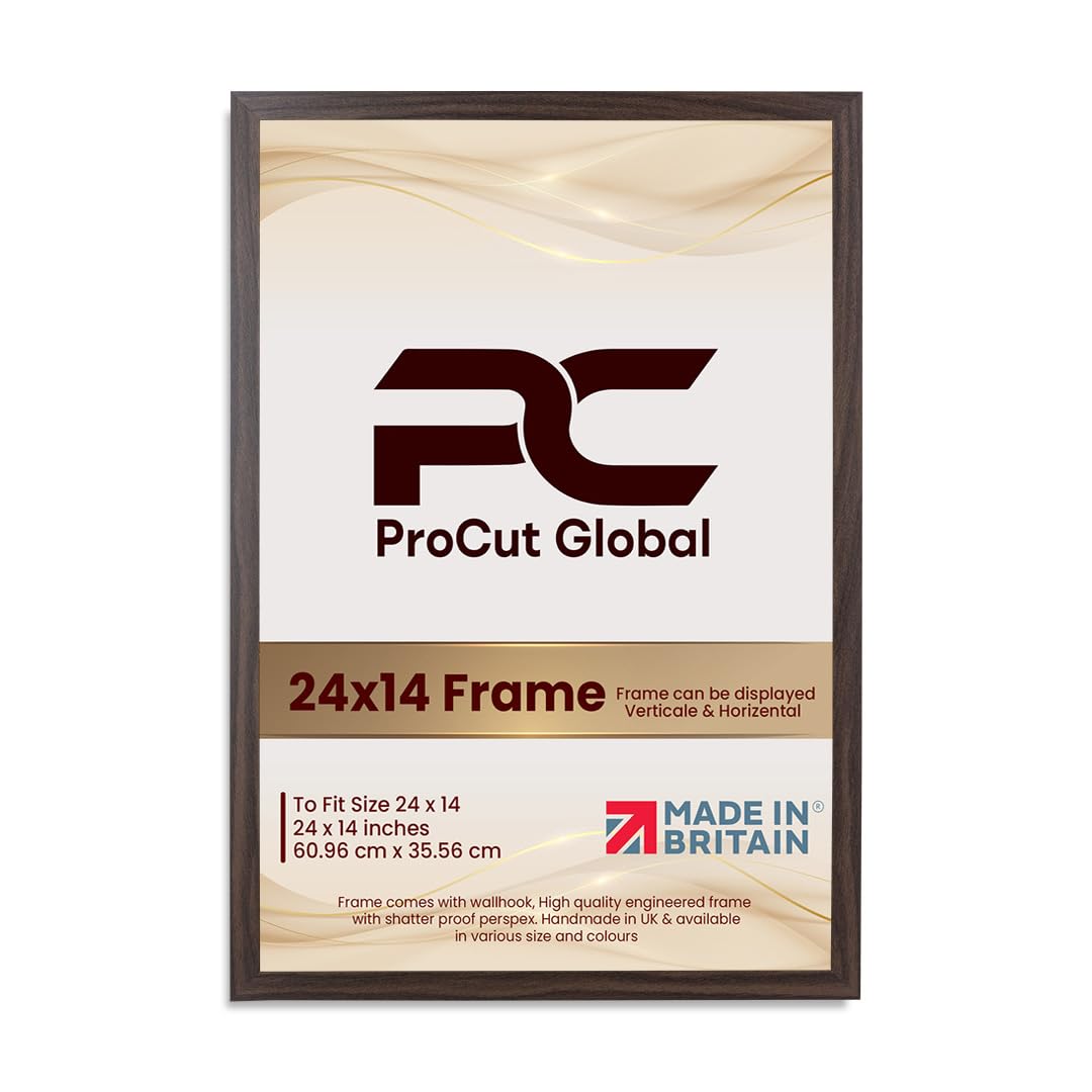 Procut Global 24X14 Walnut Picture Frames – Sleek Wooden Photo Frame with Shatterproof Perspex for Wall or Tabletop – Perfect for Posters, Certificates, Prints–Multiple Sizes & Colors Available