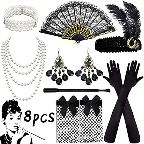 NCKIHRKK 8 Stück 1920er Flapper Great Gatsby Accessoires Set Cover
