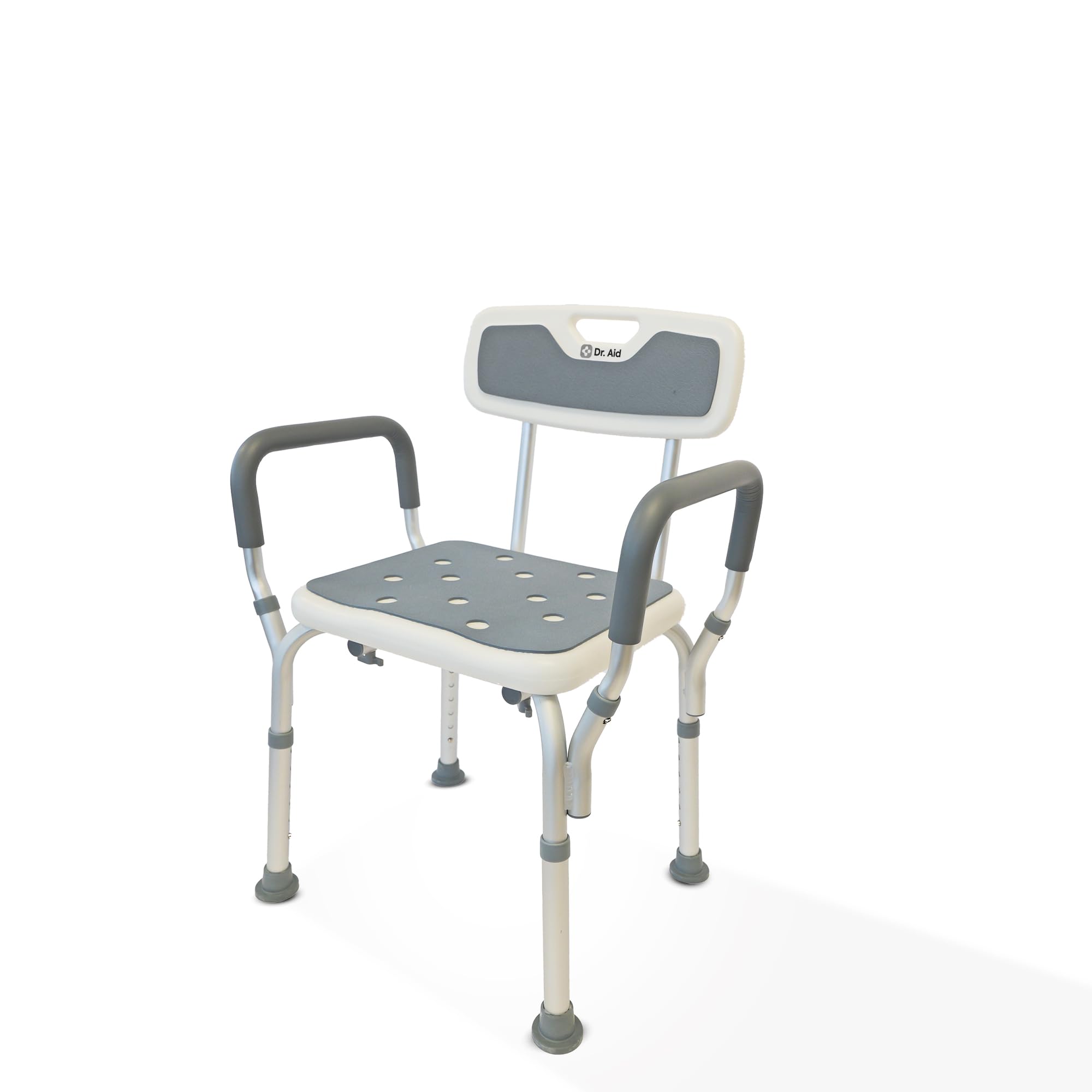 Dr. Aid Shower Chair for Inside Shower - 400 lbs, 6-Height Adjustable Shower Bench with Arms & Back for Adults, Seniors & Disabled - Tool-Free
