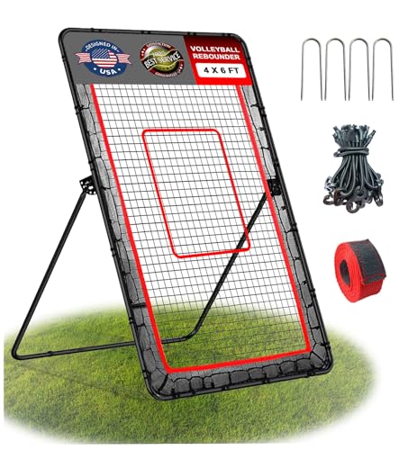 Volleyball Rebounder, Baseball & Softball Pitch-Back Rebound Net, 5 Angles Adjustable, Bounce Back Training Equipment for Volley Ball, Lacrosse Rebounder Net - 6x4 ft