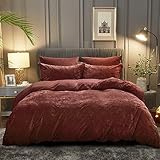 PHF Truly Velvet Duvet Cover Set Queen Size, 3pcs Ultra Soft Breathable Comforter Cover Set, Luxury Cozy Flannel Duvet Cover with Pillow Shams Bedding Collection, 90' x 90', Burgundy/Rust Red
