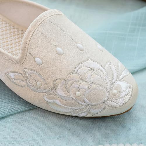 Premium Luxury Satin Silk Flower Embroidery All Seasons Comfort Women's House Slippers Non Slip Indoor Soft Home Slip On Shoes3