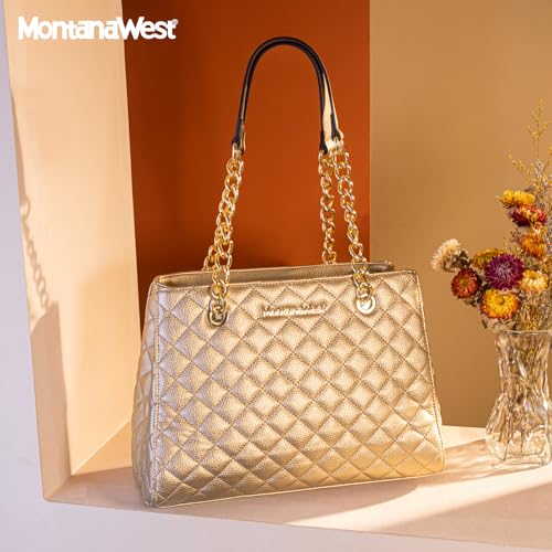 Montana West MEDIUM Tote Bag for Women Quilted Chain Handbags Shoulder Purse - Image 3