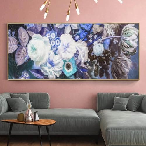 Peinture à l'huile violette grand format pour habiller un mur vide au-dessus du canapé