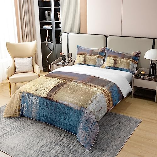 Homewish 100% Washed Cotton Brown Abstract Duvet Cover King,Navy Blue Ombre Bedding Set,Gradient Grunge Fluid Ink Comforter Cover,Watercolor Tie Dye Oil Painting Bed Sets with 2 Pillow - Image 3