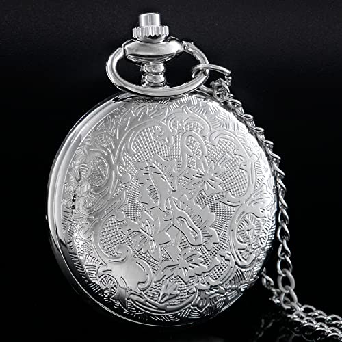 Image of Tiong Roman Numerals Scale Quartz Pocket Watches with Chain Christmas Graduation Birthday Gifts Fathers Day
