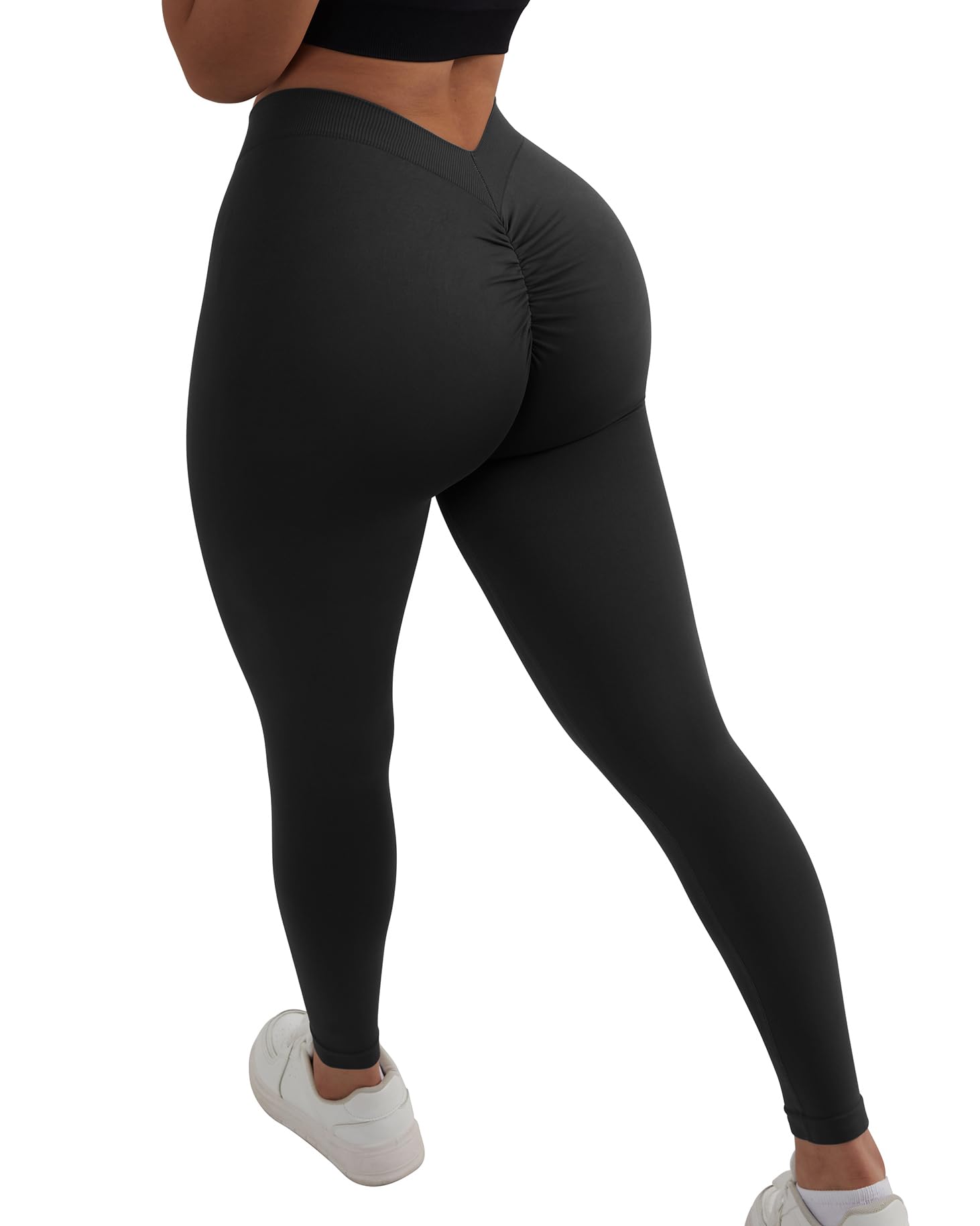 MOSHENGQI V Back Scrunch Leggings for Women Butt Lifting High Waisted Workout Yoga Pants