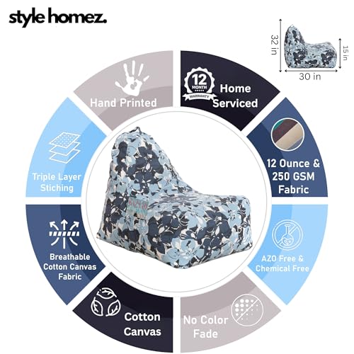 Image of Style Homez Hackey Cotton Canvas Floral Printed Bean Bag XXL Size Filled with Beans Fillers