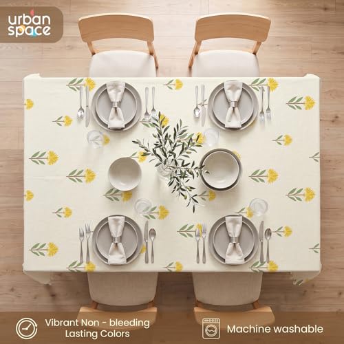 Image of Urban Space 100% Cotton Dining Table Cover for 6 Seater, Printed Cotton Table Cloth for Center Table, Dining Room Table Cover 48 inch X 92 inch (Aster Yellow, 6 Seater)