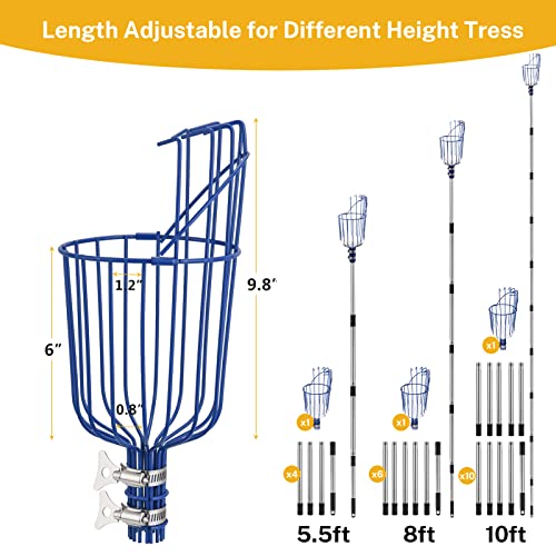 Oak Leaf Fruit Picker, 13 FT Picker Pole with Basket, Length Adjustable Apple Orange Picker Tool Tree Fruit Catcher with Lightweight Stainless Steel Connecting Pole, Foam Pad, 2 Metal Clamp(Upgraded)
