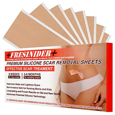 FRESINIDER Silicone Scar Sheets - 5.9"x2.4" Extra-Large for Enhanced Coverage, Pack of 8 - Comfortable, Effective for Acne, Post-Surgery Scars, Hypertrophic, Keloid, Tummy Tucks Cover