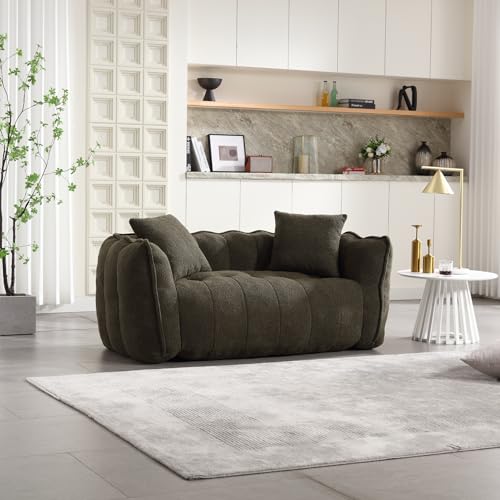 Dolonm Soft Bean Bag Chair with High Resilience Foam Core for Two People. The Comfortable Square Recliner Sofa is Ideal Beanbag Chairs for Adults Olive Green
