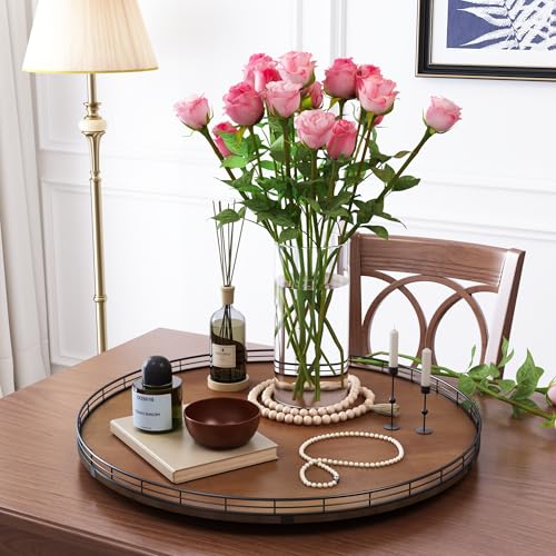 Image of Farmhouse Oak 24 inch Lazy Susan Turntable Organizer for Cabinet, Round Wooden Lazy Susan Organization and Storage for Dining Table, Pantry, Kitchen, Countertop, Cupboard,Home Decor, Walnut