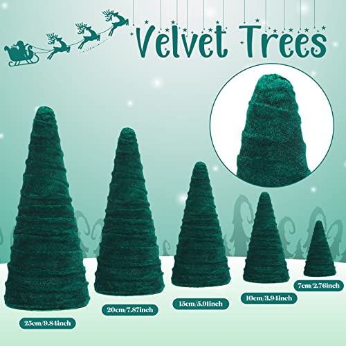 5 Sizes Velvet Trees Modern Winter Tree Decorations Handmade Winter Table Top Tree Centerpiece Holiday Entryway, Rustic Winter Home (Green) #TOP2