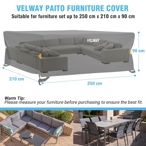 Velway Garden Furniture Covers Large: 250x210x71cm Upgraded Waterproof Windproof Patio Outdoor Table Chair Cover with Air Vent Anti-UV for Rattan Furniture Set Rectangular - Image 2