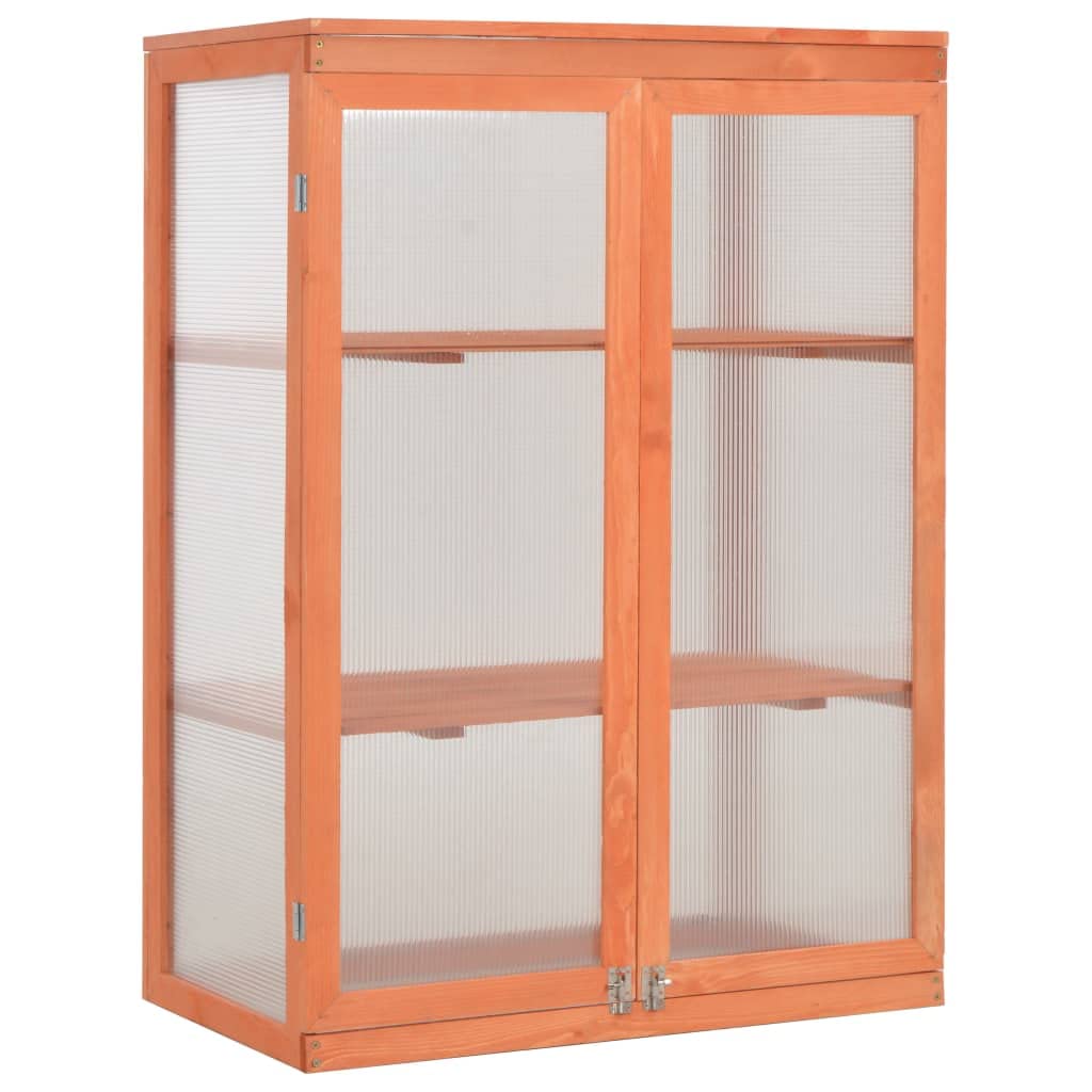 Armario de invernadero de madera, 75 x 47 x 109 cm, resistente a la intemperie, con 2 estantes para cultivo, tomates, verduras, balcón, terraza, protección contra heladas, madera y placa de