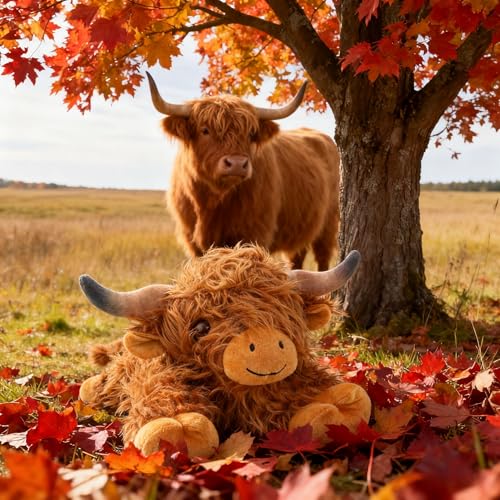 Image of JDF 5lbs Highland Cow Weighted Stuffed Animals, 22in Giant Highland Cow Gift Plush Toy, Adorable Stuffed Animal Adults & Kids Highland Cattle Plushie Pillow Decor