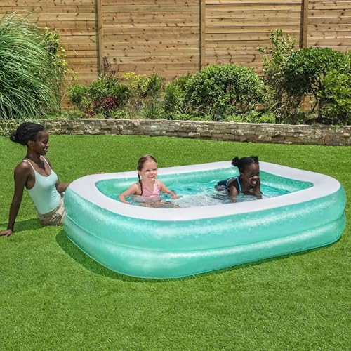 Image of Bestway Inflatable Rectangular Family Pool, Durable PVC, 2 Equal Size Rings, Extra Wide Side Walls, Quick Release Valve, 6'7 inch x 57.5 inch x 19 inch /2.00m x 1.46m x 48cm