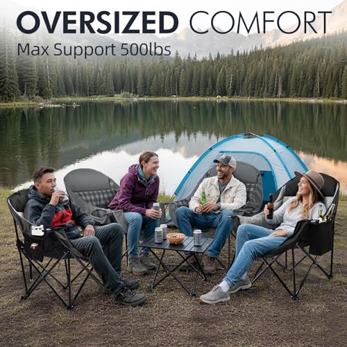 Image of Oversized Camping Chair for Adults 2 Pack - Heavy Duty Outdoor Padded Chair