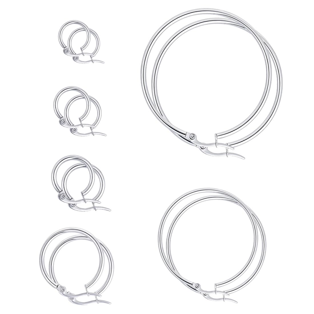 iwontalersy 6 Paia orecchini a cerchio da donna,Orecchini Acciaio Inossidabile, Orecchini Ipoallergenici per Donna Uomo 20/30/40/50/60/70mm