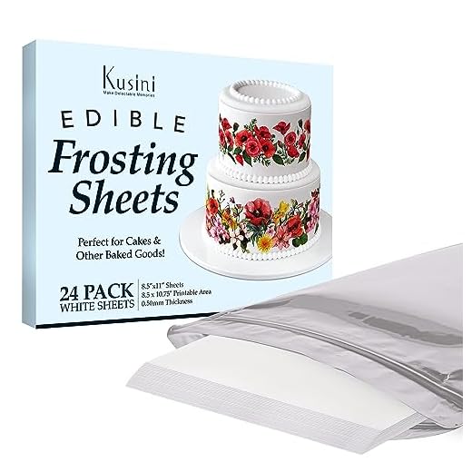 Kusini Edible Paper – 24 Frosting Sheets in Resealable Packaging, Kosher Certified And Vegan-Friendly – 8.5” x 11” White Icing Sheets for Cakes Printable