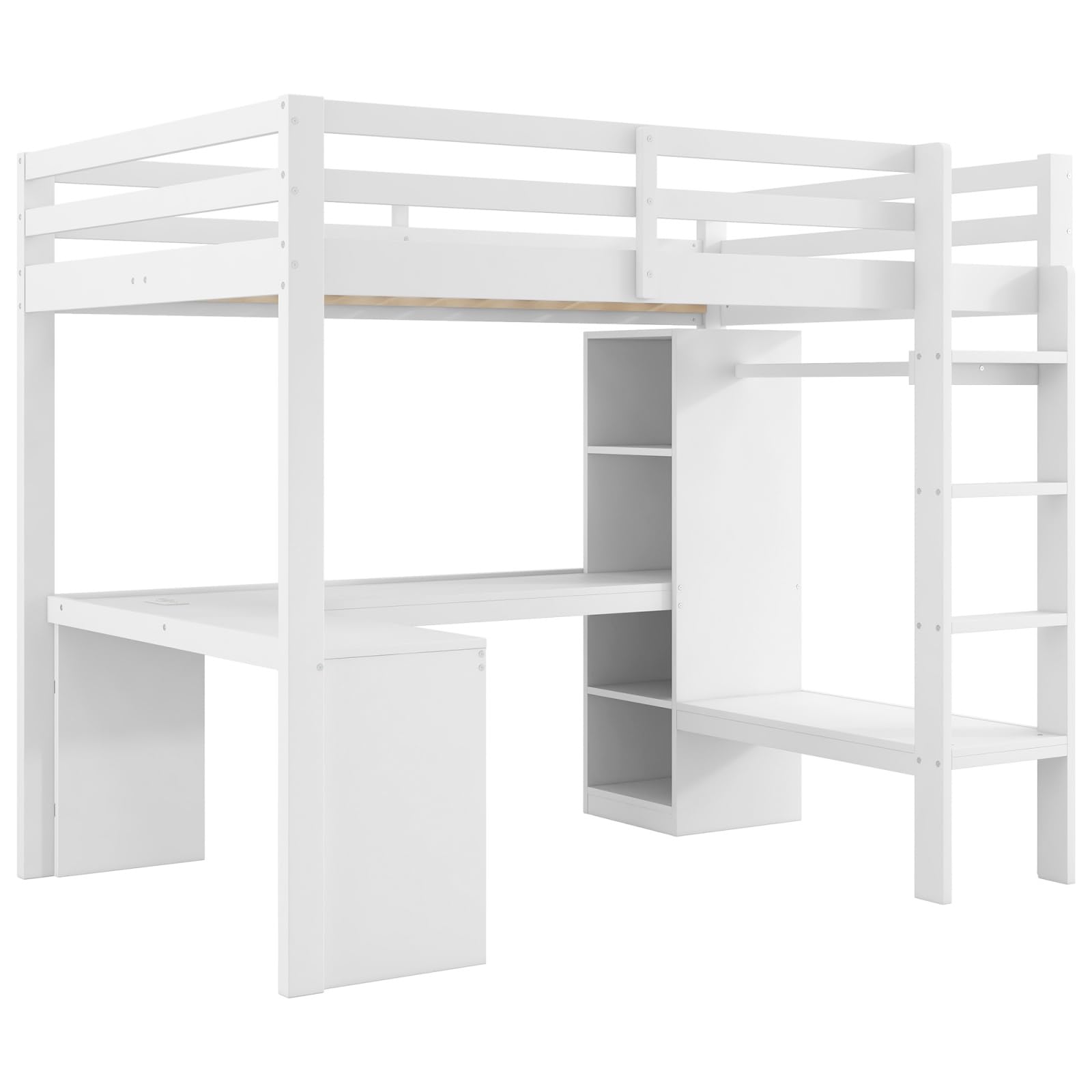 Sweiko Lit Mezzanine en Pin 90x200 cm avec Bureau Intégré, LED et USB