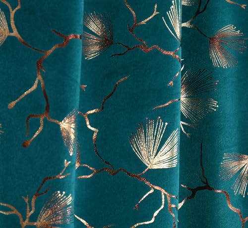 Image of Devsang Golden Foil 9 Feet Window Velvet Curtains Pack of 1, Turquoise