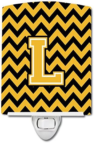 Caroline's Treasures CJ1053-LCNL Letter L Chevron Black and Gold Ceramic Night Light Compact, UL-Certified, Ideal for Bedroom, Bathroom, Nursery, Hallway, Kitchen, 6x4x3, Multicolor image 2