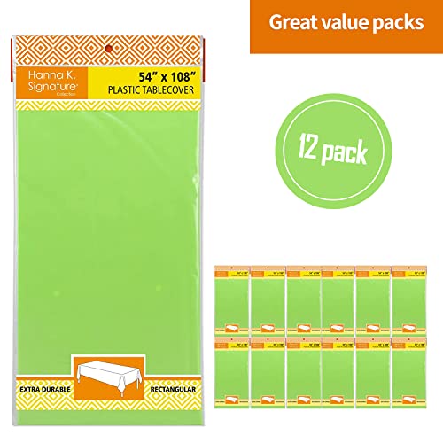 Image of Lime Green Disposable Plastic Tablecloth for Rectangle Tables (12 Pack) Premium Decorative Table Covers, for Parties, Events and Weddings, Indoors & Outdoors, 54 x 108 inch, Rectangle, Lime Green