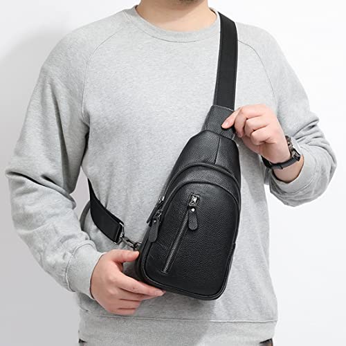 Mens Sling Bag Small Genuine Leather Chest Shoulder Bags Travel Crossbody Mini Casual Daypack Black #TOP5