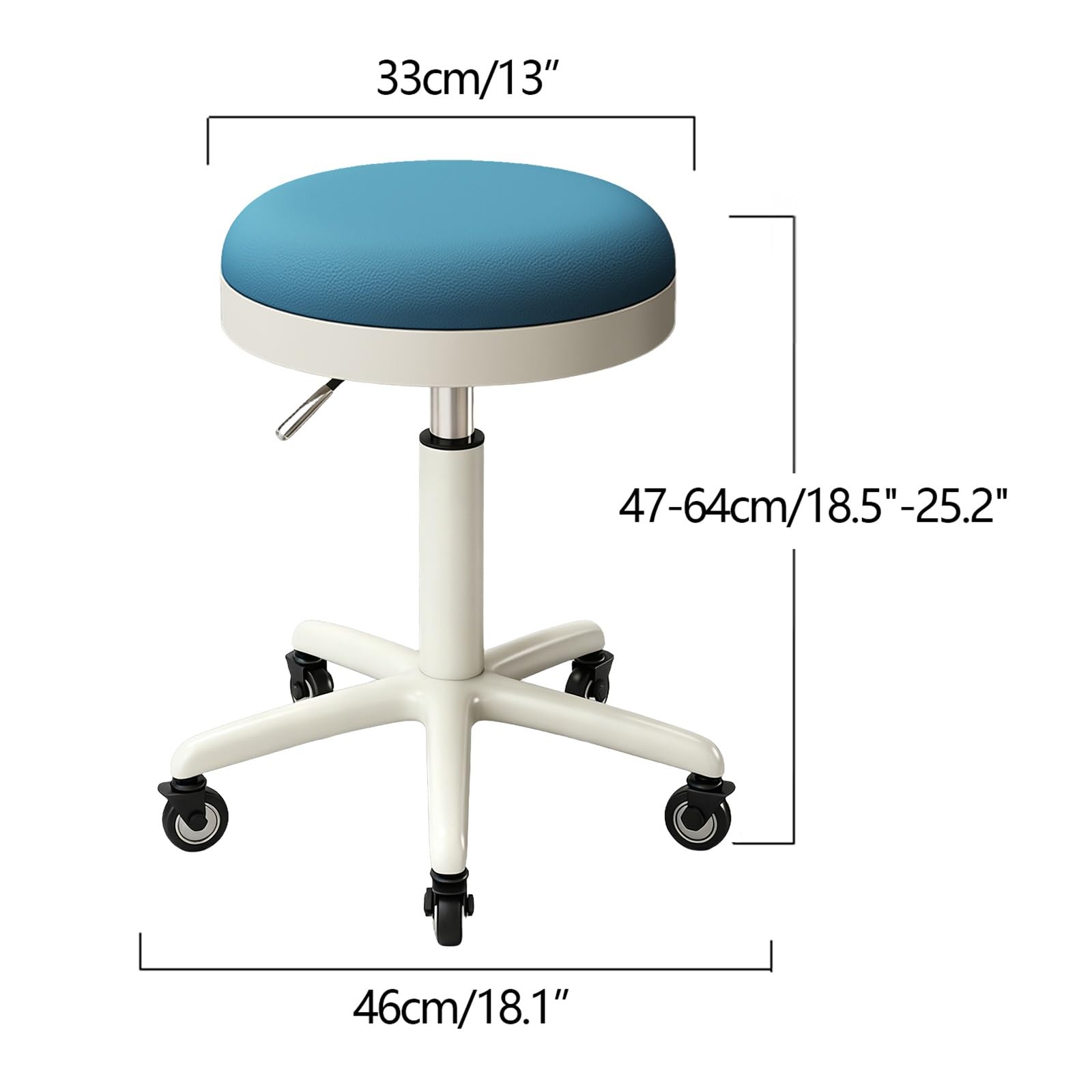Taboret Kosmetyczny do Pedicure z Kółkami Regulacją Wysokości 47-64cm | Stołek Roboczy Obrotowy, Wypełnienie Gąbkowe Dwuwarstwowe, Okrągłe Taborety ze Skóry PU, do Domu Magazynu i Sklepu(Natural)