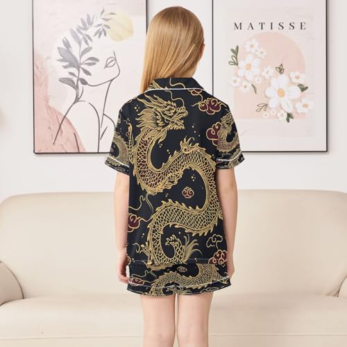 ALAZA Cute Chinese Dragon Cloud Funny Satin Pajamas Set Short Sleeve Button Down Sleepwear Summer Pjs 2 Piece4