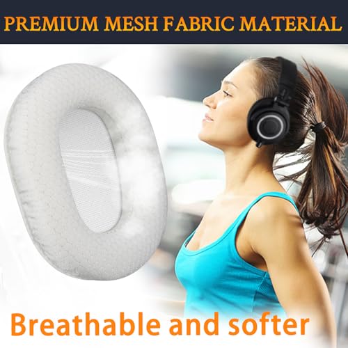 Image of SOULWIT Earpads Replacement for Audio Technica ATH M50X M50XBT M50RD M40X M30X M20X MSR7 SX1 Monitor Headphones, Ear Pads Cushions with Durable Mesh Fabric, High-Density Foam - White