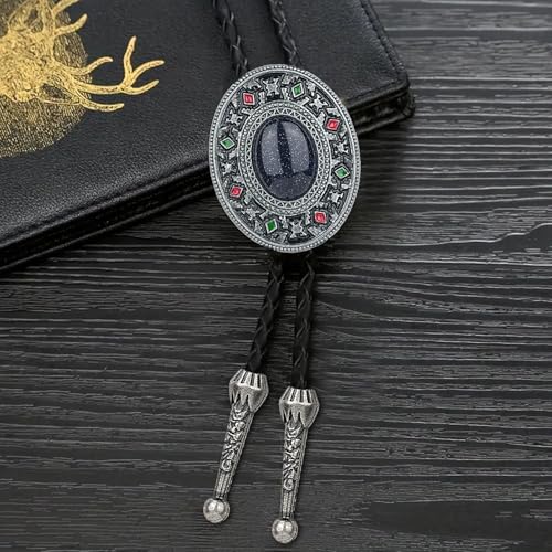 Image of Bolo Tie for Men Women Cowboy Turquoise Celtic Natural Tiger Eye Stone Longhorn Bull Western Leather Bolo Necktie