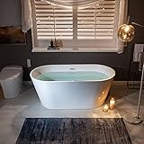 WOODBRIDGE 59' Acrylic Freestanding Bathtub Contemporary Soaking White Tub with Brushed Nickel Overflow and Drain,B0014 -B/N-Drain &O