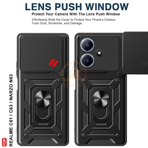 Image of Armor Bumper Back Cover Case for Realme C63 / Narzo N63 Rotating Camera Cover, Ring Holder & Kickstand | Heavy Duty & 360 Degree Protection Realme C63 / Narzo N63 Back Cover (Black)