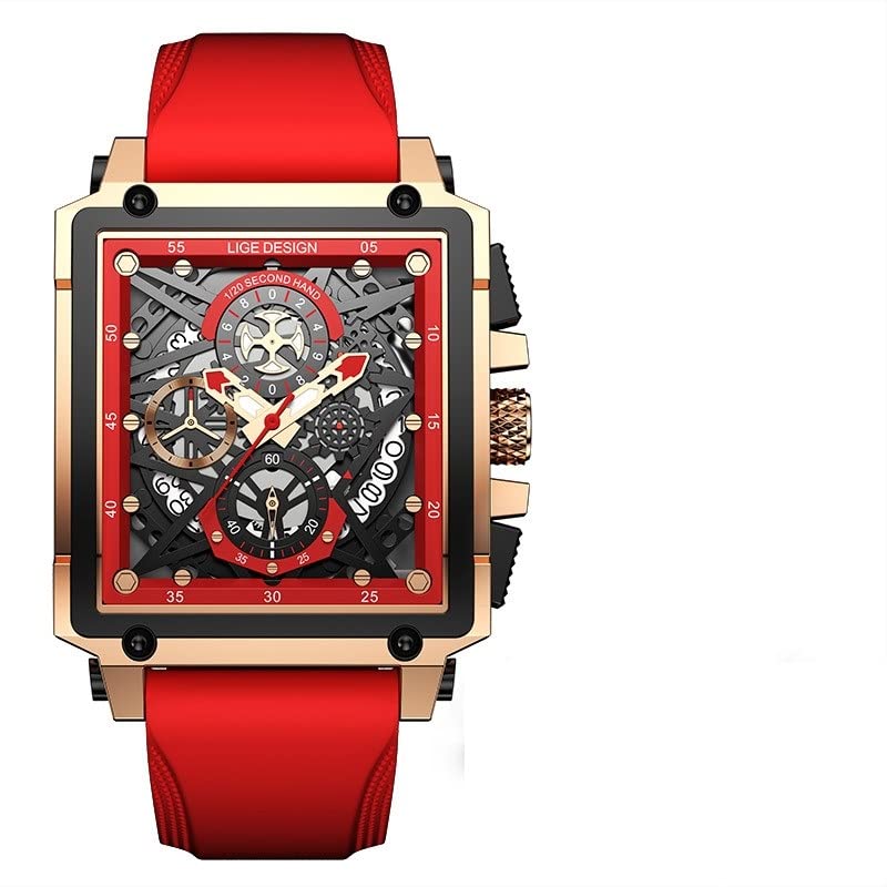 OVERFLY 8936-Red Rectangle Dial Chronograph Watch for Men (B0BDS9Y4PH) Amazon Price History, Amazon Price Tracker