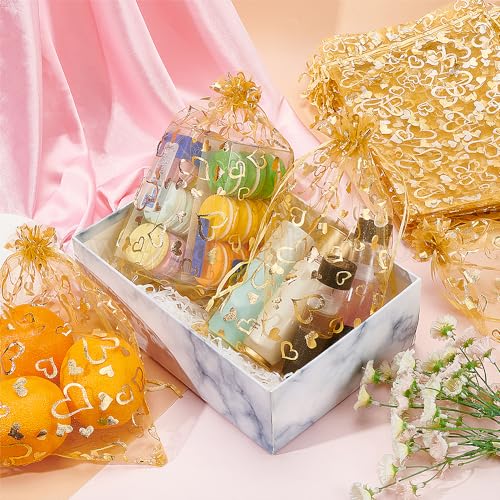Image of DMS RETAIL Printed Organza Bag Pouches|Organza Return Gift Bags|Drawstring Pouches For Wedding| Jewelry Gift Bags for Party Golden Pack Of (20)
