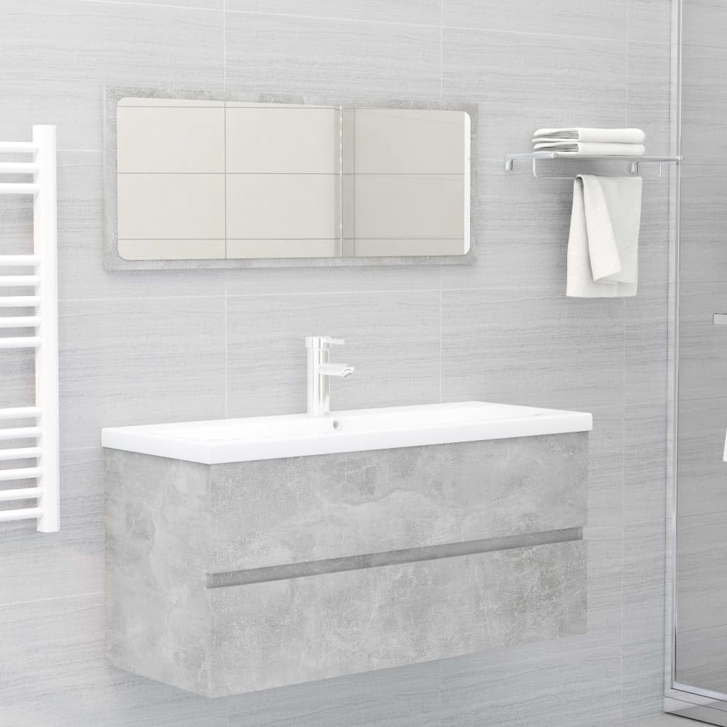 Armario para debajo del lavabo, color gris hormigón, 100 x 38,5 x 45 cm, robusto mueble de baño de madera con cajón, moderno armario para lavabo para su cuarto de baño