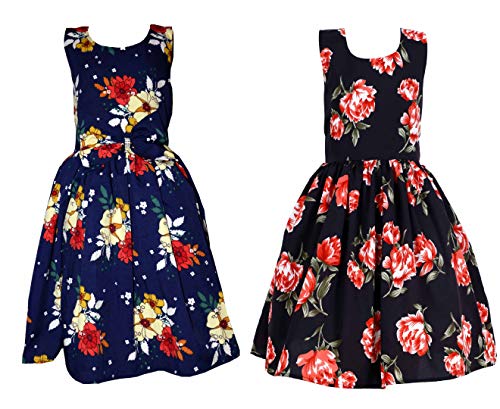 Image of Casual Frock for Baby Girls,Blue Printed and Olive Printed,Pack of 2