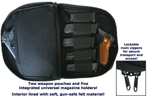Deluxe Heavy Duty Two Gunner Pistol Case Black Ykk Zipper #TOP5