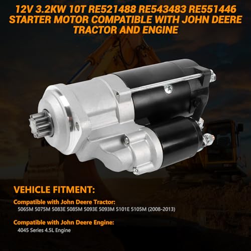 Motor de Arranque 12V 3.2KW compatible con Tractor John Deere 5065M 5075M 5083E 5085M 5093E 5101E 5105M 4045 Serie 4.5L miniatura 3