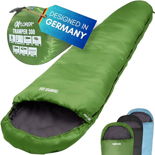 EXPLORER® Tramper 300 Schlafsack Grün -16°C +13°C [300g/m²] 3 Jahreszeiten Leichter...